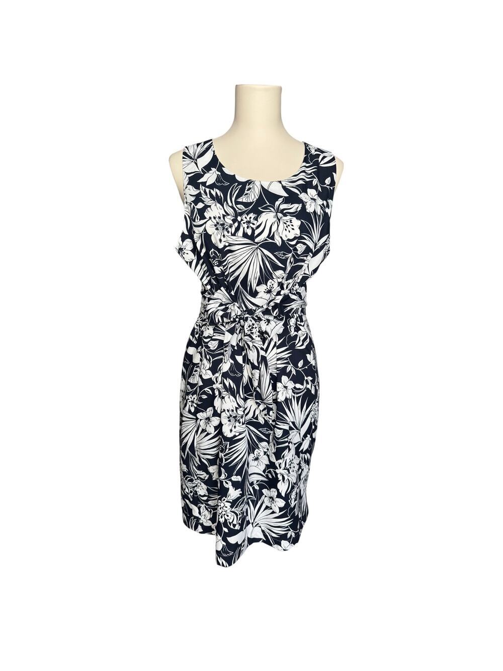Drew Chloe Navy White Floral Sleeveless Tie Waist Dress Pockets Size Large NWT